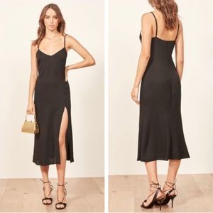 Reformation Crimini Black Slip Midi Dress